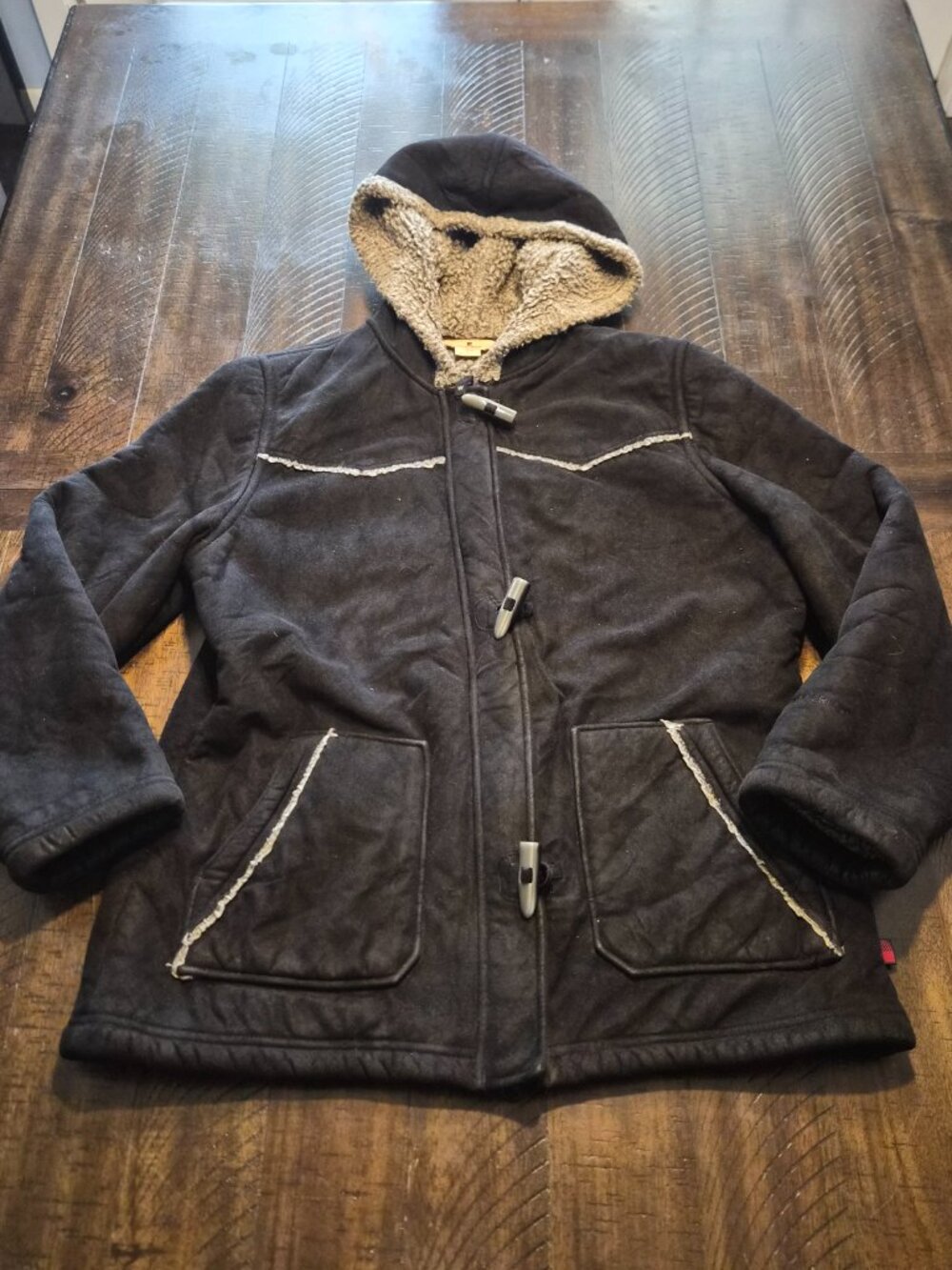 Woolrich Coat Womens Size Medium Black Hooded Toggle Parka Mid Length Lined